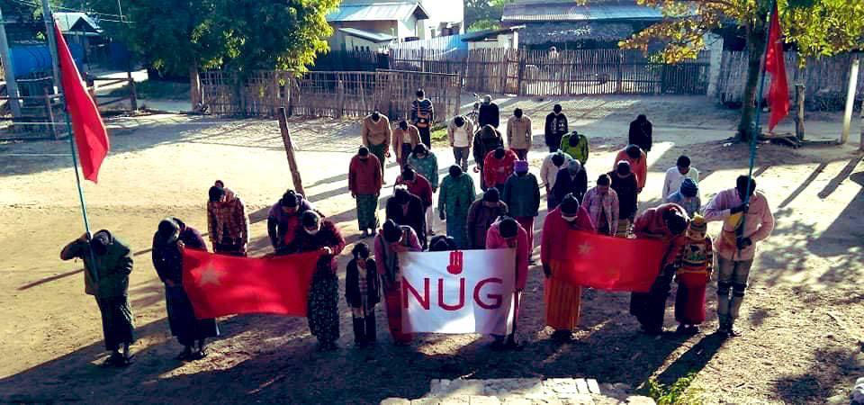 Locals of a village in ShweBo Tsp never skip a day to protest against Genocidal Dictatorship &amp; showed support to <a href="/NUGMyanmar/">National Unity Government Myanmar</a> everyday. #ASEANStopHunSen #2022Jan5Coup #WhatsHappeningInMyanmar