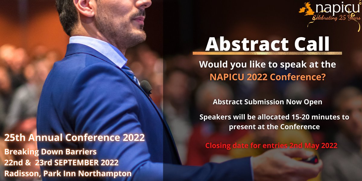 Would you like to present at the NAPICU Annual Conference on the 22nd-23rd September 2022?
We are now accepting abstract submissions! 
Please read the guidelines and submit here: napicu.org.uk/abstract-submi…
