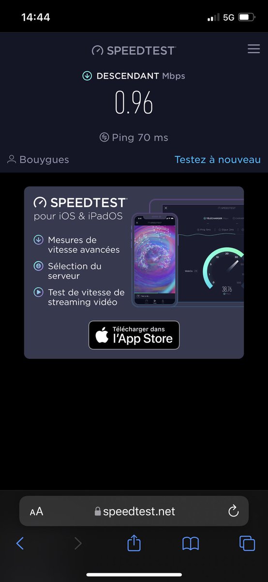 MagicoPorto7's tweet photo. C’est donc ça la 5G chez Bouygues? J’ai encore moins de débit qu’en 3G. Bravo Bouygues #BouyguesTelecom https://t.co/NOxOrfpPG7