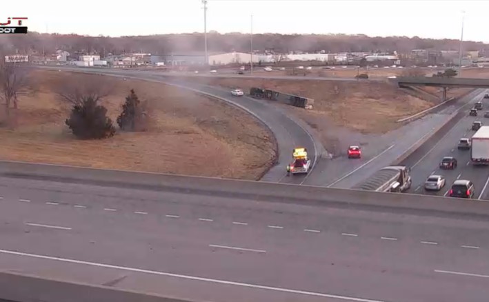 Semi reportedly full of bacon on its side closing the ramp from NB I-35 to NB I-635. Driver suffered minor injuries. <a href="/KMBZradio/">98.1 KMBZ Kansas City</a> <a href="/kmbc/">KMBC</a>