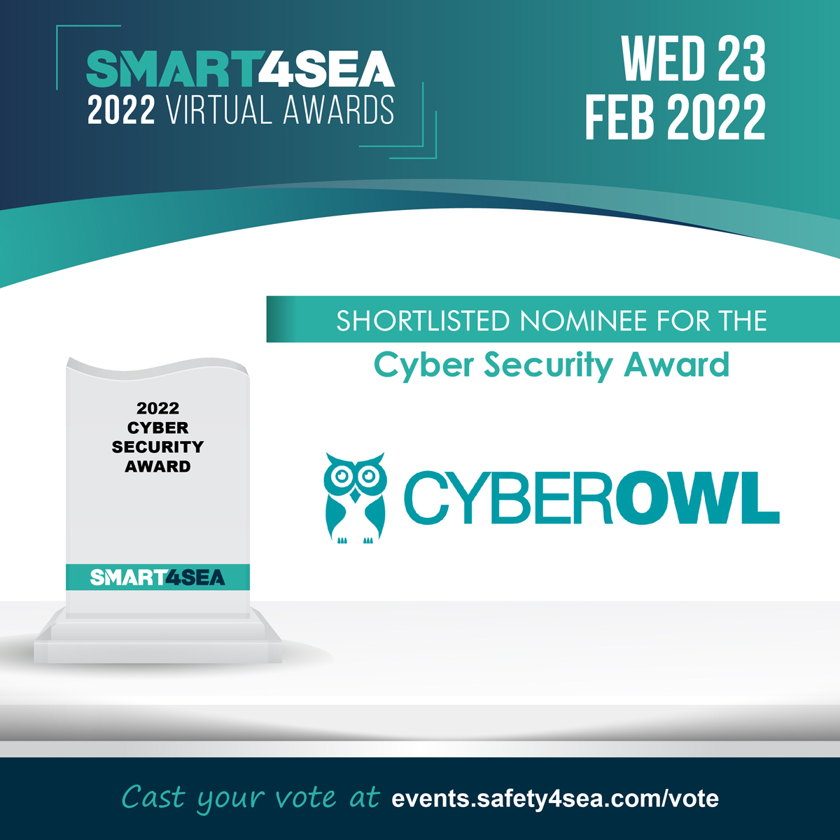 We are so excited about our nomination for the #2022SMART4SEA Cyber Security Award, a SAFETY4SEA initiative. As the voting period approaches its deadline, we need your support. Vote for us at the link below. It takes less than 30 secs: 
bit.ly/3qSe4hn