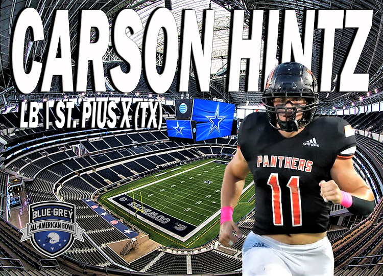 BlueGreyFB's tweet photo. Southland Conference target Carson Hintz (@Hintz_Carson) was selected to participate in this year's #BlueGreyFootball All-American Bowl at Dallas Cowboys' AT&amp;T Stadium. https://t.co/OmR1e41C5h
