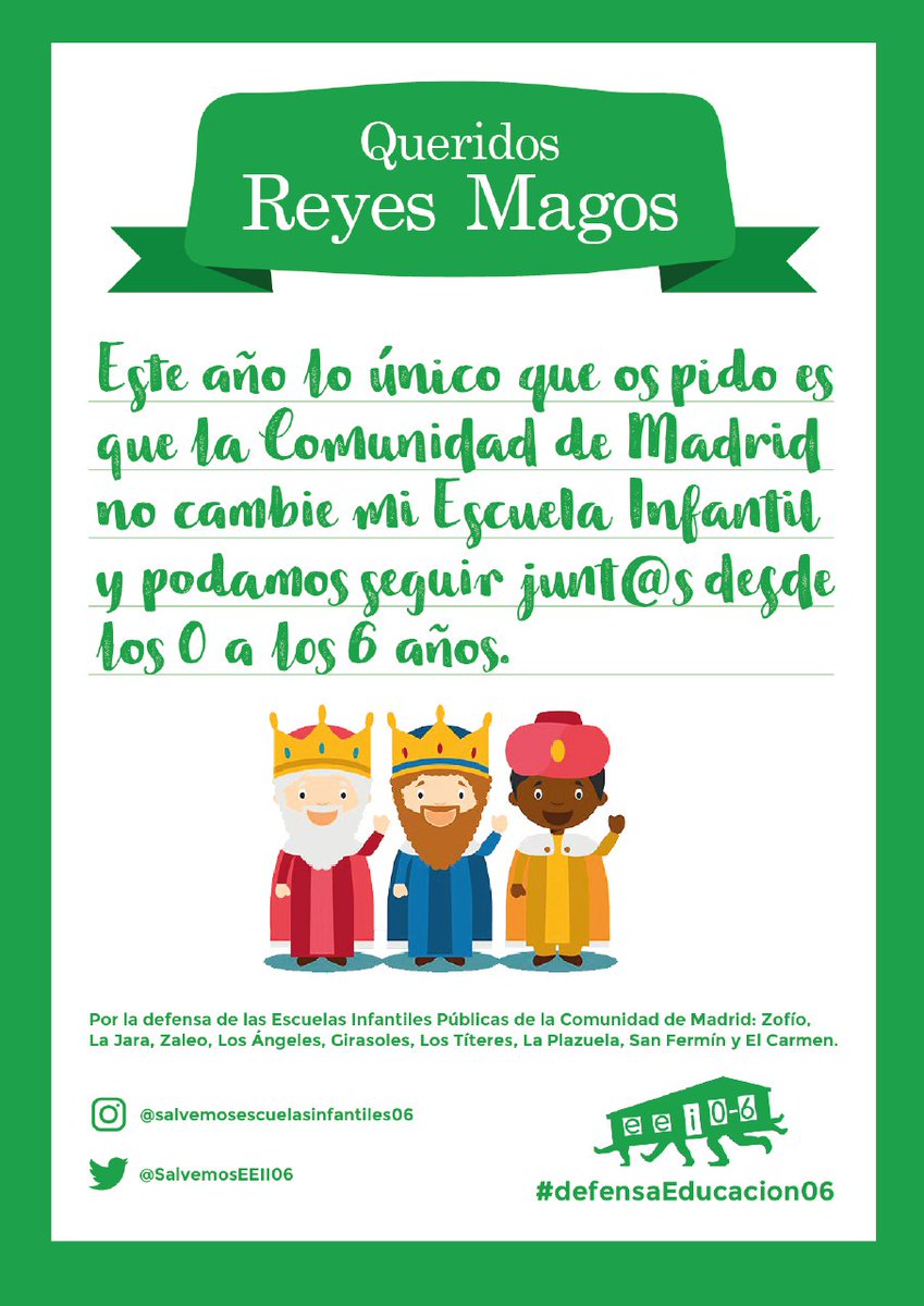 AMPAJaneGoodall's tweet photo. @IdiazAyuso
@eossoriocrespo
@PPAsamblea
@ppmadrid
#ReyesMagos #defensaeducacion06 #06enLucha #SOSEscuelasInfantiles06 https://t.co/vIlOlMplj8