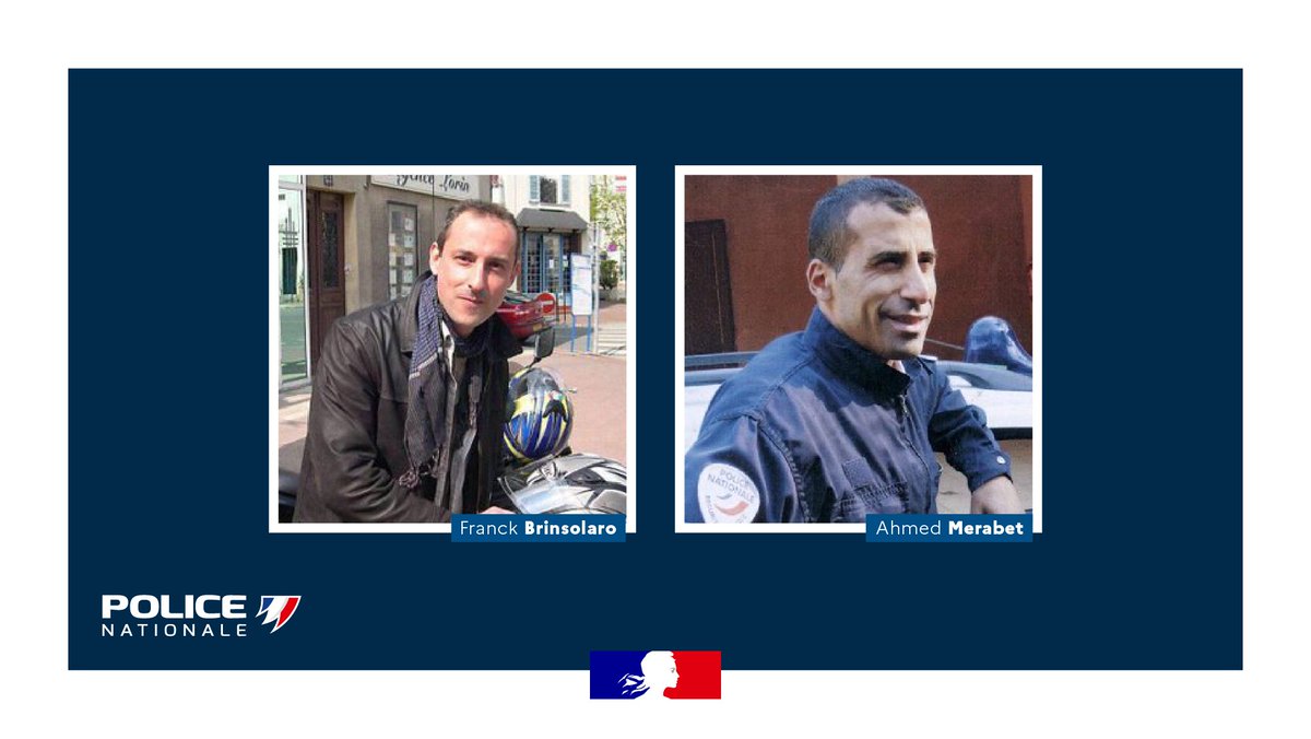 PoliceNationale's tweet photo. [#Janvier2015] Aujourd'hui, la #PoliceNationale rend hommage aux victimes des attentats perpétrés il y a 7 ans. Nous pensons à leurs proches et particulièrement à ceux des lieutenants de police Ahmed Merabet et Franck Brinsolaro. #NoublionsJamais. https://t.co/BSMJBVnMnL