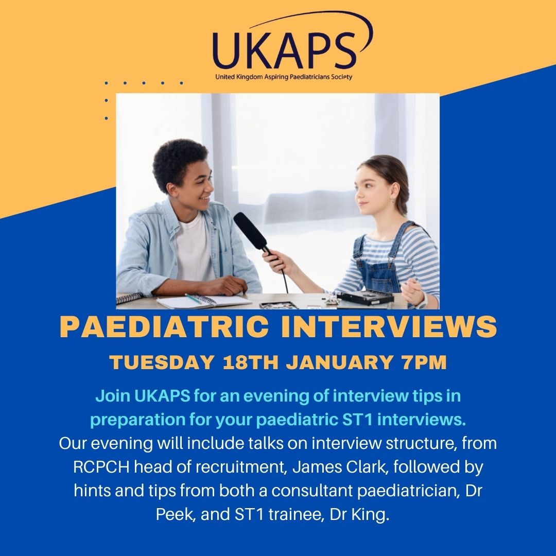 Have you applied to paeds training this year? Join us for our very first event of 2022, an evening of interview guidance, hints and tips. This event will be held online, Tuesday 18th January 7pm sign up below: eventbrite.co.uk/e/paediatric-s…
#choosepaediatrics @0695King <a href="/RCPCHtweets/">RCPCH</a>