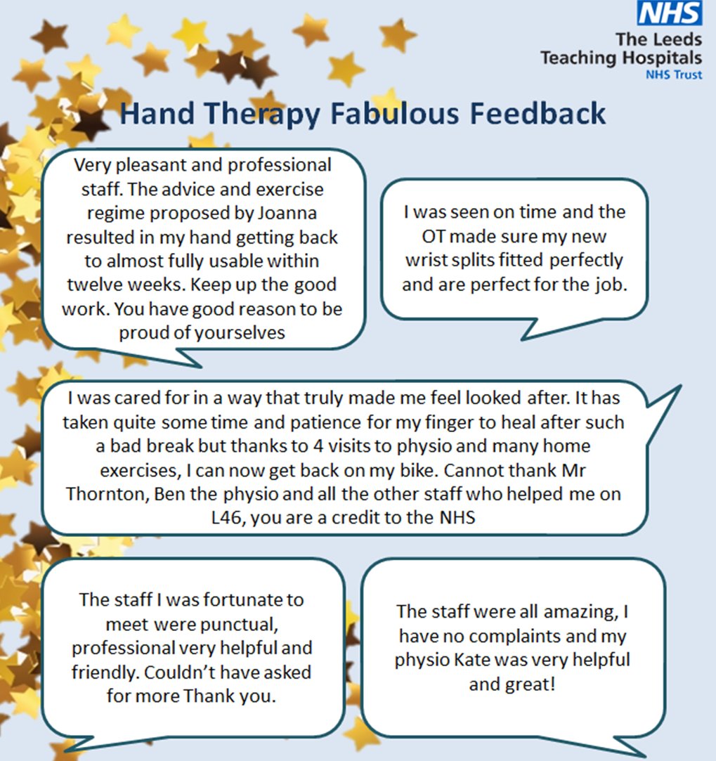 Leeds Hand Therapy (@lththandtherapy) on Twitter photo December has brought another month of fantastic feedback for the Hand Therapy team! 👏 Well done to the team for delivering such great patient care over 2021 despite all the challenges we've faced! 👏 <a href="/LeedsPlastics/">Leeds Department of Plastic Surgery</a> <a href="/LTHTOT/">Leeds TH OT</a> <a href="/LTHTPhysio/">Leeds TH Physio</a> <a href="/LTHTTherapyCSU/">LTHT Adult Therapies CSU</a> December has brought another month of fantastic feedback for the Hand Therapy team! 👏 Well done to the team for delivering such great patient care over 2021 despite all the challenges we've faced! 👏 <a href="/LeedsPlastics/">Leeds Department of Plastic Surgery</a> <a href="/LTHTOT/">Leeds TH OT</a> <a href="/LTHTPhysio/">Leeds TH Physio</a> <a href="/LTHTTherapyCSU/">LTHT Adult Therapies CSU</a>