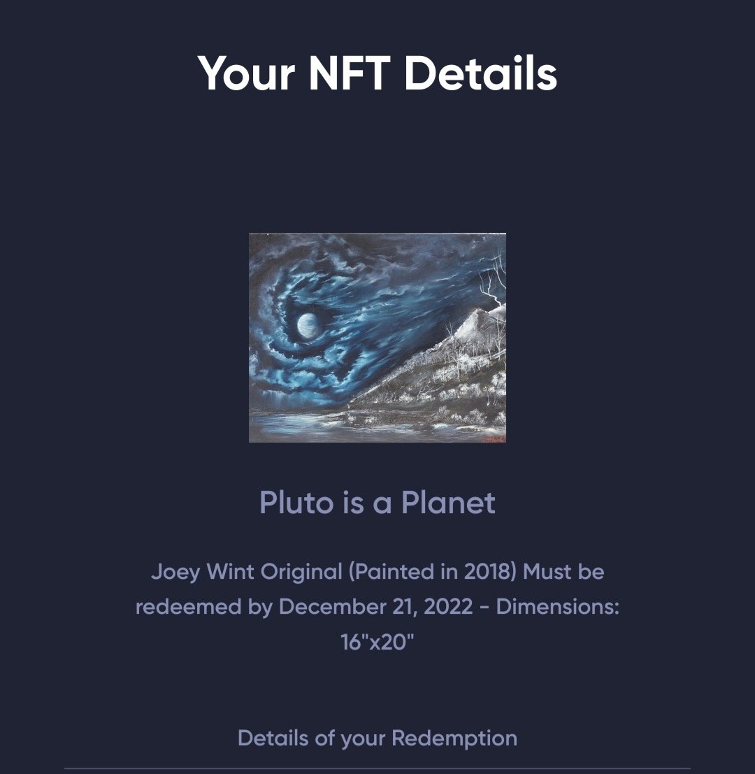 TheProfitWorker's tweet photo. I cannot wait for my @JoeyThetaTV original artwork to arrive any day now from @ThetaDrop. I bagged an original and redemmed it immediately. Pioneering the relationship between physical art and NFTs through @Theta_Network. Is this a first @KyleLaffey ? @mitchliu https://t.co/MOriQq3q70