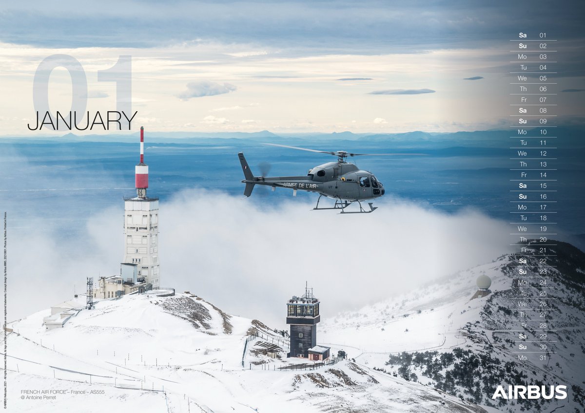 AirbusHeli's tweet photo. On the military side, check out this shot of a French Armed Forces’ #AS555 performing flight training over the snow-capped Mont Ventoux in the south of France. 📷 by Antoine Perret.
Download both calendars here 👉 https://t.co/3VcjZcCcKJ https://t.co/Bv43OXKHUR