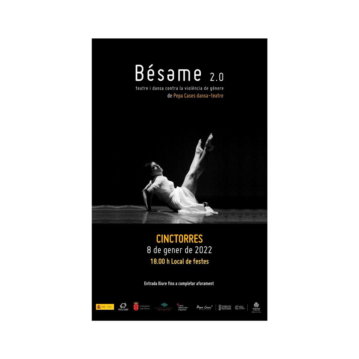 🟣 TEATRE I DANSA CONTRA LA VIOLÈNCIA DE GÈNERE 

PEPA CASES dansa-teatre a #Cinctorres 

📅 8 de gener
⏰ 18:00h
📍 Local de festes 

🔗 pepacases.com/espectaculos/b…

<a href="/CinctorresAjunt/">AjuntamentCinctorres</a> 
<a href="/_elsports/">Mancomunitat Comarcal Els Ports</a> 
#IgualtatElsPorts