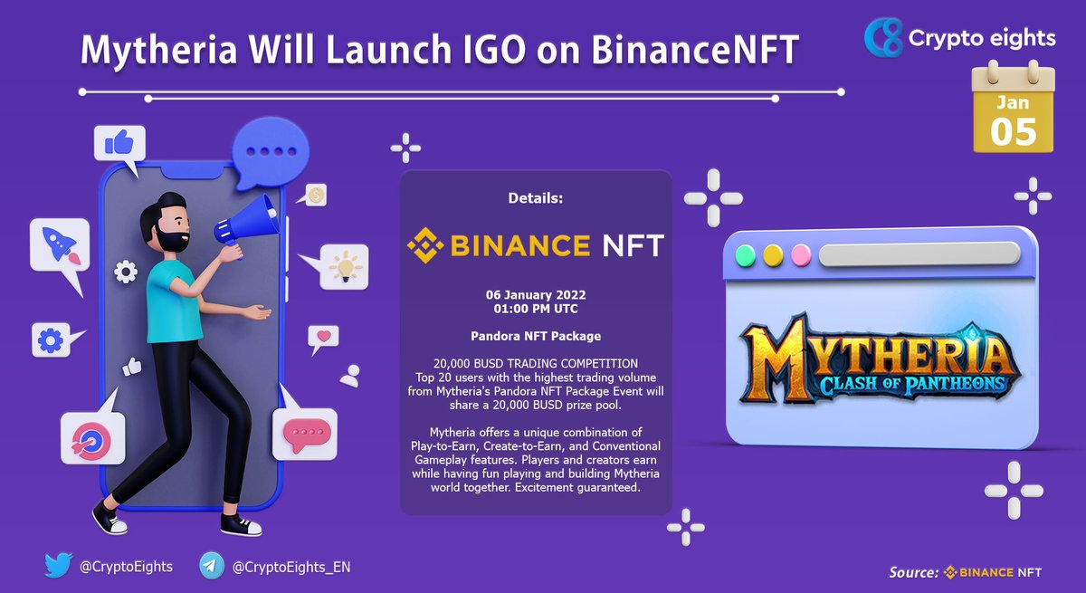 CryptoEights's tweet photo. 🔹 @Mytheria_MYRA Will Launch #IGO on @TheBinanceNFT 

✨ Pandora #NFT Packages.

👉 https://t.co/d8L3pDs1on https://t.co/o9eI6udZGI