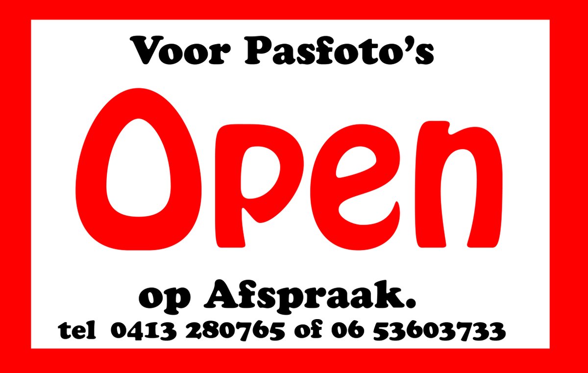 Wij zijn OPEN voor het maken van pasfoto's op afspraak. 
Voor ophalen en afgeven bij onze winkeldeur.
Welkom bij Foto Sjop Kiek'es
Molenstraat 25
Veghel.