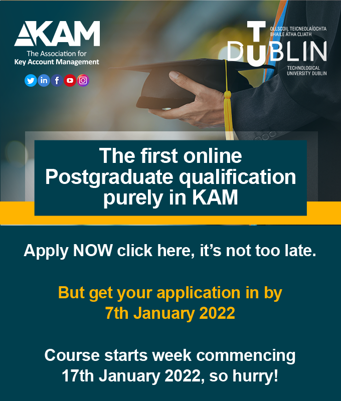 The first online Postgraduate qualification purely in KAM! Apply NOW, it’s not too late. But get your application in by 7th January 2022. a4kam.org/postgraduatece…

#kam #keyaccountmanager #keyaccountmanagement #education #postgraduatedegree #highereducation #university