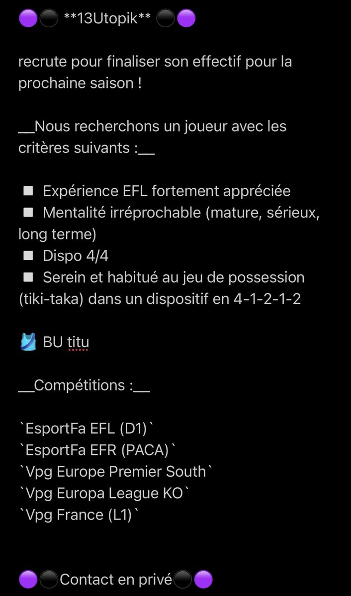 13Utopik_eFoot's tweet photo. Nous recrutons un BU titu 4/4 avec une grosse expérience qui a fait ses preuves sur EsportFA

RTs appréciés merci test dès ce soir https://t.co/9yn9aA0meB