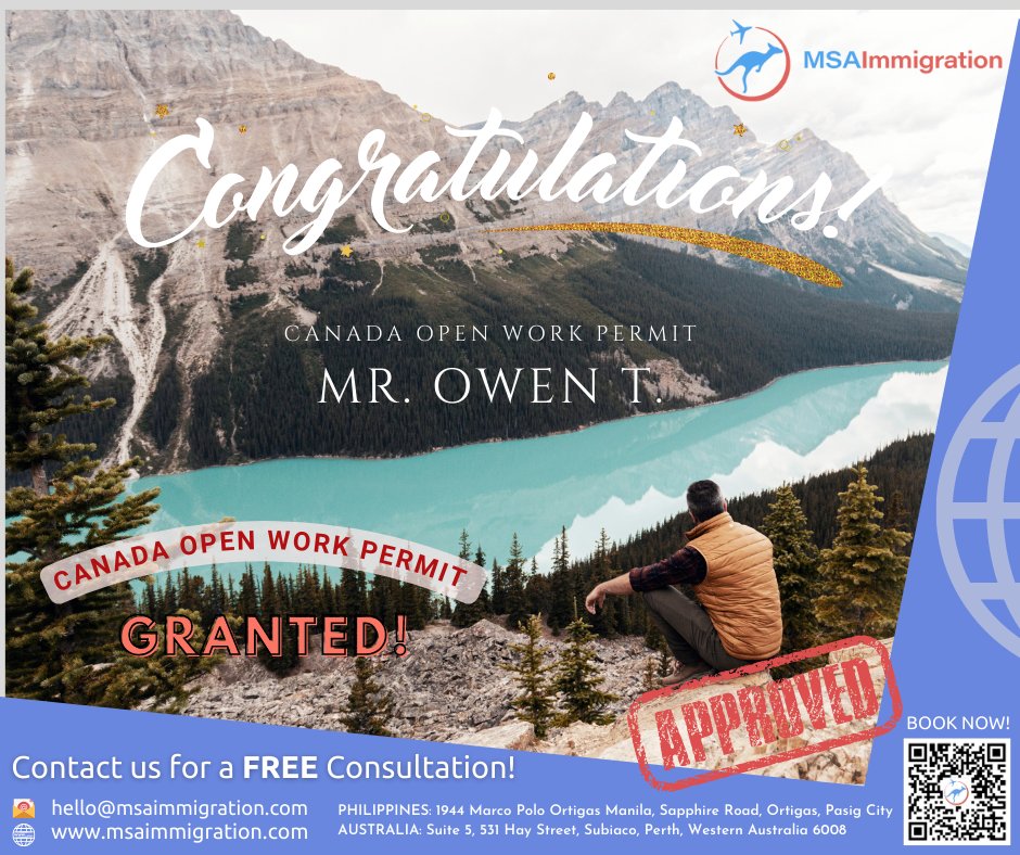 msaimmigration's tweet photo. 𝐂𝐚𝐧𝐚𝐝𝐚 𝐎𝐩𝐞𝐧 𝐖𝐨𝐫𝐤 𝐏𝐞𝐫𝐦𝐢𝐭 𝐆𝐫𝐚𝐧𝐭
Mr Owen T will definitely start his year well! Congratulations on your Canadian Open Work Permit grant! 

𝘽𝙤𝙤𝙠 𝙖 𝙘𝙤𝙣𝙨𝙪𝙡𝙩𝙖𝙩𝙞𝙤𝙣: https://t.co/bkCqDbF7LS

#canada #openworkpermit #studypermit #studyinCanada #owp https://t.co/wbUrwiRnOW