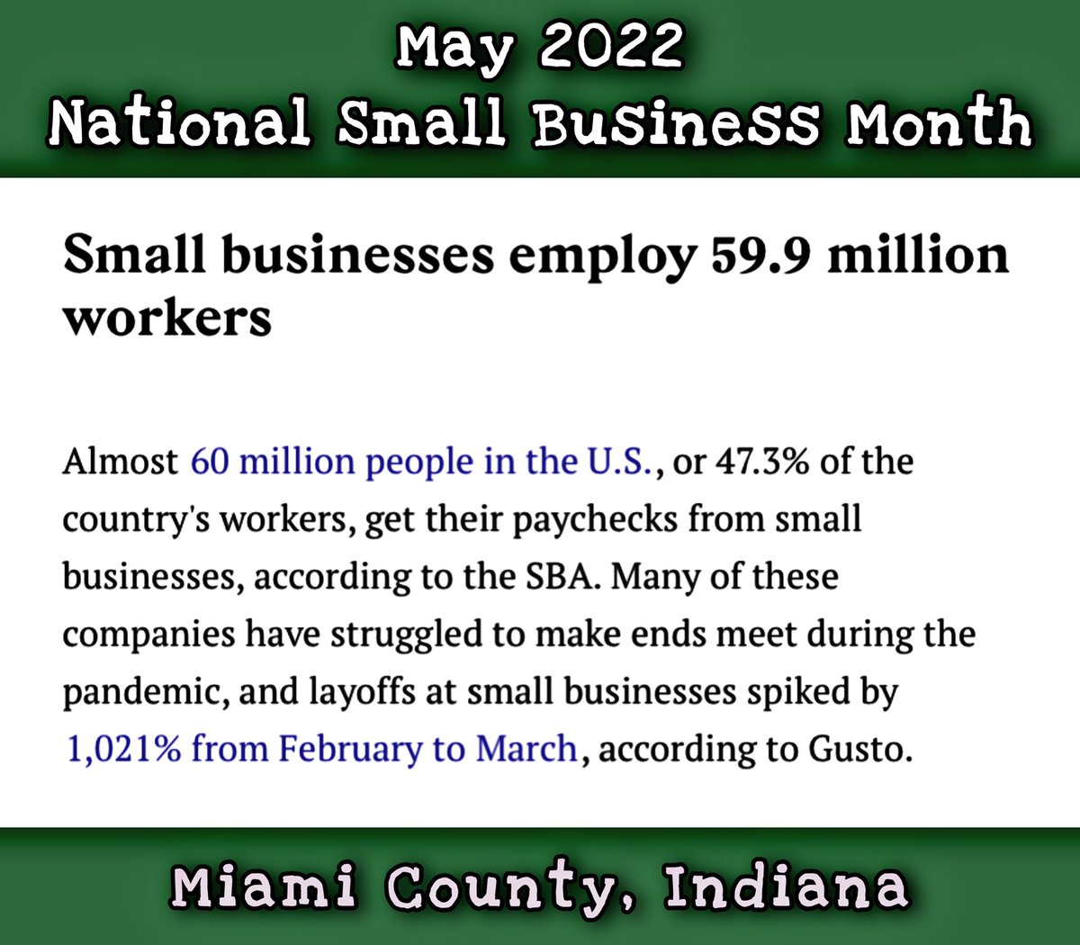 National Small Business Impacts #SmallBusiness <a href="/IDEACafe/">Small Business Chamber of Commerce, Inc (SBCC)</a> <a href="/IndianaSmallBiz/">Small Business</a> <a href="/AStateThatWorks/">State That Works</a> <a href="/IMPAEcoDevo/">IMPA Economic Development</a> <a href="/miamicountyIN/">Miami County EDA</a> <a href="/LPlothow/">Kathleen L. Plothow, Peru City Council~Indiana</a> <a href="/IndianaChamber/">Indiana Chamber</a> <a href="/Indiana_Grown/">Indiana Grown</a> <a href="/indianabeernews/">Indiana Beer & Spirits News</a> <a href="/Indiana_EDC/">Indiana Economic Development Corp.</a> <a href="/InEconDevAssoc/">IEDA</a> #entrepreneurlife #Indiana