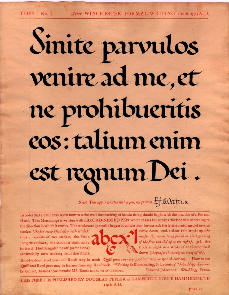 Great discussion this morning on <a href="/BBCr4today/">BBC Radio 4 Today</a> on the future of #handwriting.  This example by #EdwardJohnston from <a href="/UniRdgTypoColls/">UoRTypographyColls</a> #Calligraphy #writing #lettering