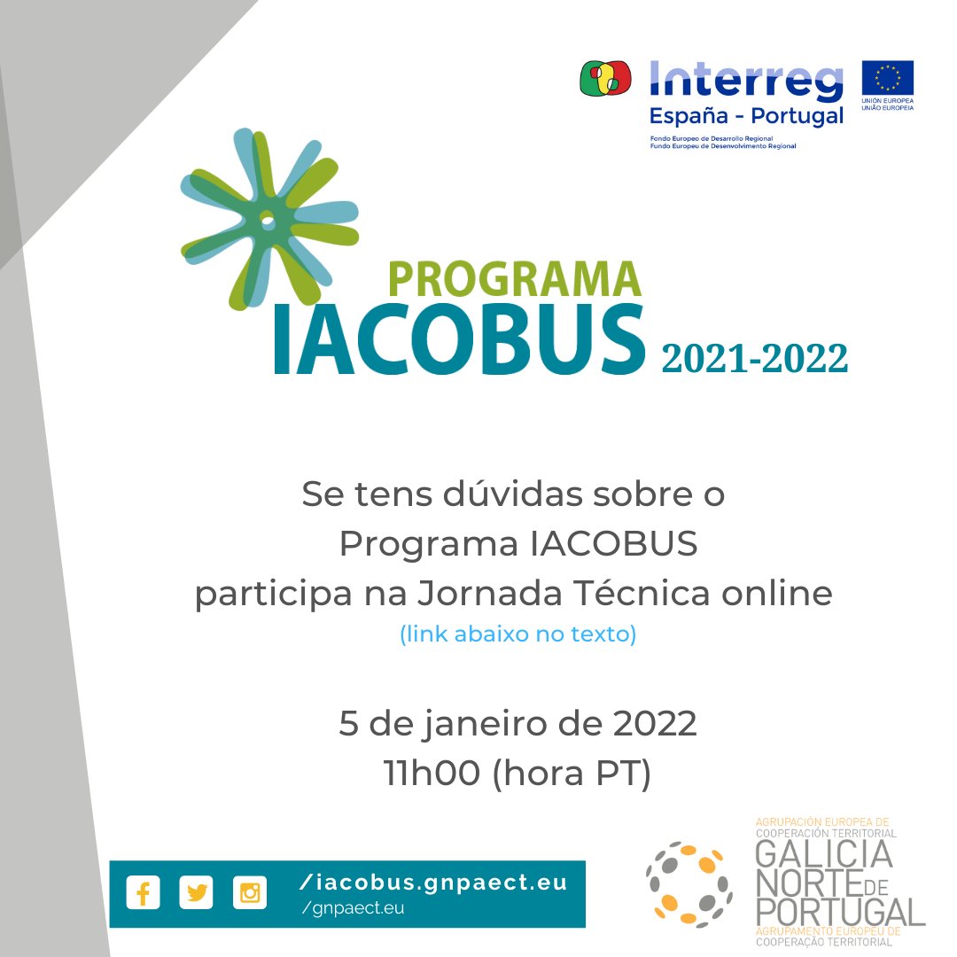 GNPAECT's tweet photo. Lembra que hoxe, a partir das 11:00 (Pt)/12:00 (Gal), poderás coñecer mellor as novas convocatorias do #ProgramaIACOBUS, que fomenta a cooperación científica na #Eurorrexión Galicia-Norte de Portugal, nunha Xornada Técnica á que podes acceder 👉 https://t.co/kQUXXpmQPe https://t.co/F73Dq8Y8JV