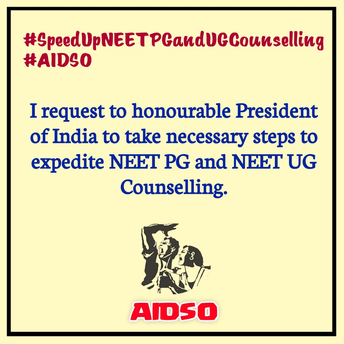 #SpeedUpNEETPGandUGCounselling
#AIDSO
<a href="/CJI/">Craig Ingram</a> <a href="/PMO/">pmo</a> <a href="/AIDSO_AIC/">AIDSO All India Committee</a>