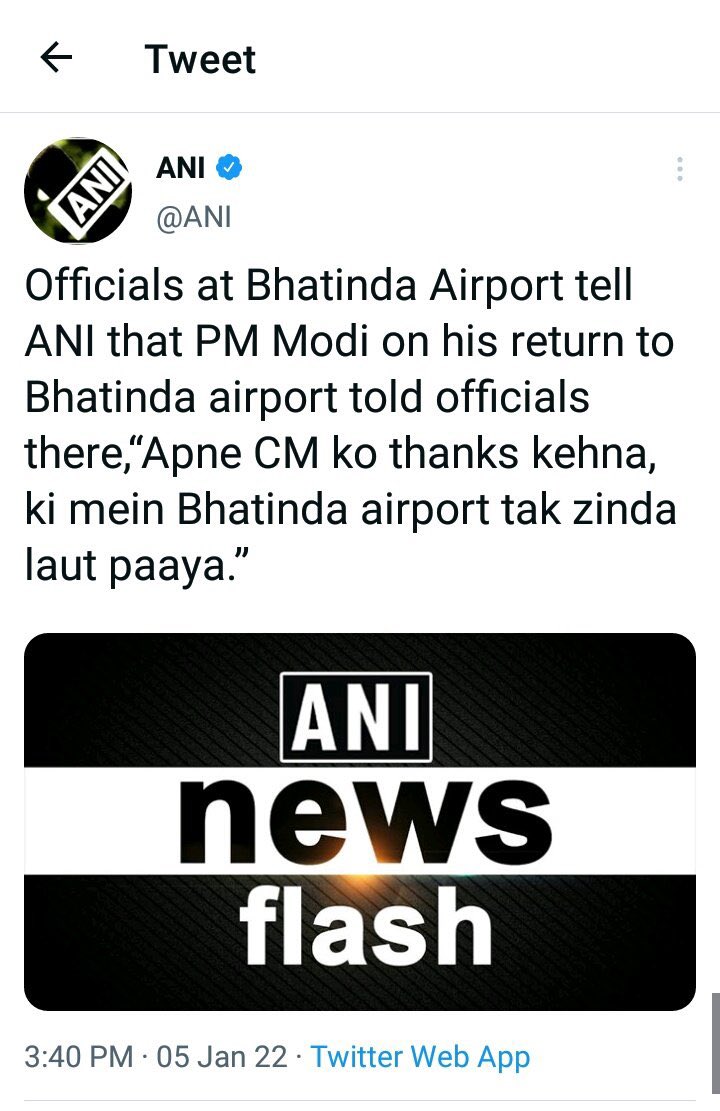 NupurSharmaBJP's tweet photo. The prayers, love, wishes &amp; support of a billion+ Indians are with our beloved PM Shri @narendramodi ji.

Congress Government in Punjab must answer on this serious security lapse!

#BharatStandsWithModiJi

#IndiaWithModi https://t.co/wusNiSY0BX