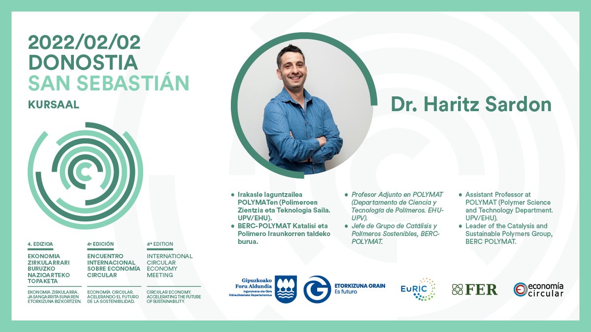 OrainIngurumena's tweet photo. 🔴Save the date 👉2022/02/02
Encuentro Internacional de #economiacircular
Economía Circular #EIEC22 
💥Participa: Haritz Sardón, profesor en la @upvehu e investigador de @POLYMAT_BERC

Inscripción ✏https://t.co/CB4nNsgWGG
#Gipuzkoa https://t.co/0hW2Z9DV5a