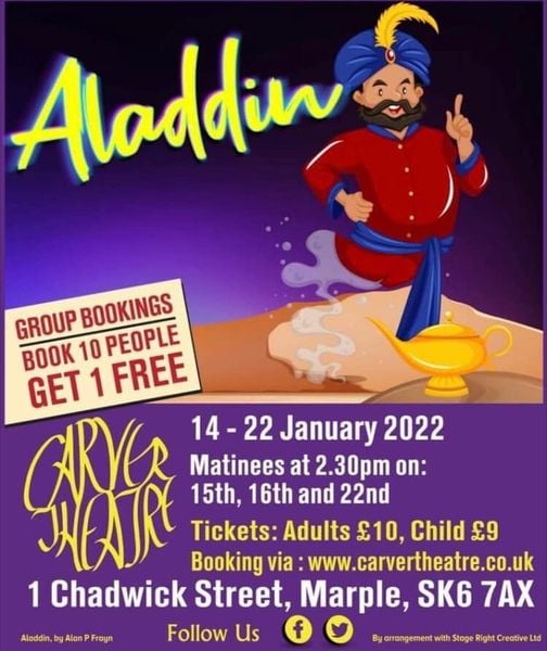 CarverTheatre's tweet photo. Dust off the cobwebs and come and see our 2022 panto Aladdin. Opening 14th January.
Book your tickets here 👇👇👇👇👇👇👇👇
https://t.co/WjnlvduMN9 https://t.co/J4ULPebvKt
