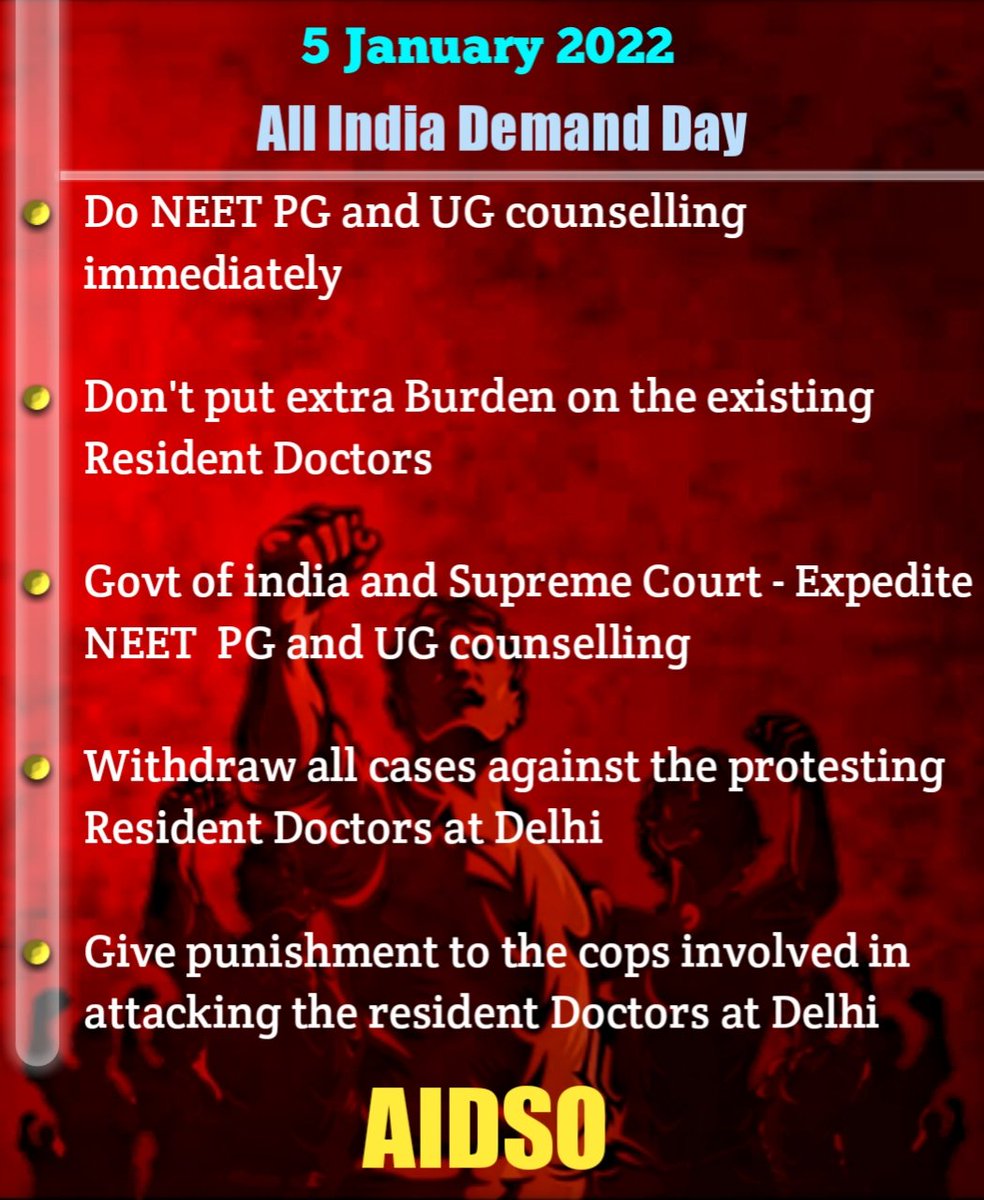 #SpeedUpNEETPGandUGCounselling
#AIDSO

I appeal to honourable Cheif Justice of India j to declare the date of both NEET PG &amp; UG counselling immediately

<a href="/PMOIndia/">PMO India</a> <a href="/MoHFW_INDIA/">Ministry of Health</a>  <a href="/PTI_News/">Press Trust of India</a> <a href="/ANI/">ANI</a> <a href="/ndtvindia/">NDTV India</a> <a href="/ABPNews/">ABP News</a> <a href="/TOIIndiaNews/">TOI India</a> <a href="/AIDSO_AIC/">AIDSO All India Committee</a> <a href="/MSC_CC/">msc</a>