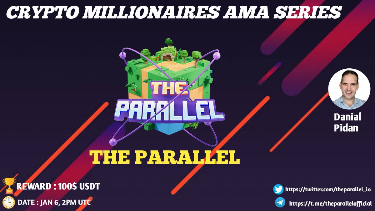Crypto_famt's tweet photo. Crypto Millionaires will host  #AMA with THE PARALLEL on January 6, 2021 AT 2PM UTC

💰Rewards Pool: $100 

🏠Venue : https://t.co/TmHuHlM0bP

Rules:
1⃣Follow @Crypto_Million1 &amp; @theparallel_io
2⃣Like &amp; Retweet
3⃣Comment Questions (max 5 Questions) &amp; Tag 3 Friends https://t.co/WWhEp4QwxP