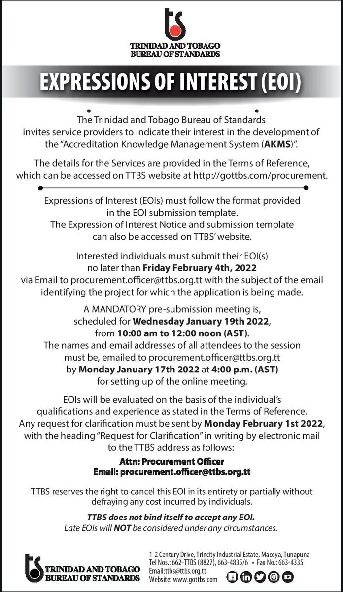 GOTTBS's tweet photo. We invite service providers to indicate their interest in the development of an Accreditation Knowledge Management System (AKMS). Visit https://t.co/YlmJ7FHdvM for details. 

#EOI #expressionofinterest #knowledgemanagementsystem #KMSolution https://t.co/aaRj3QYxto