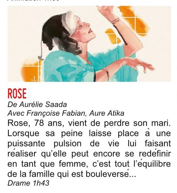En attendant Bojangles, au Palace à partir du 19 janvier, venez apprécier ROSE, d'Aurélie Saada. Françoise Fabian y rayonne de talent, comme le dit un internaute sur Allociné. Jeudi à 20h30 et dès aujourd'hui ou samedi à 16h30.