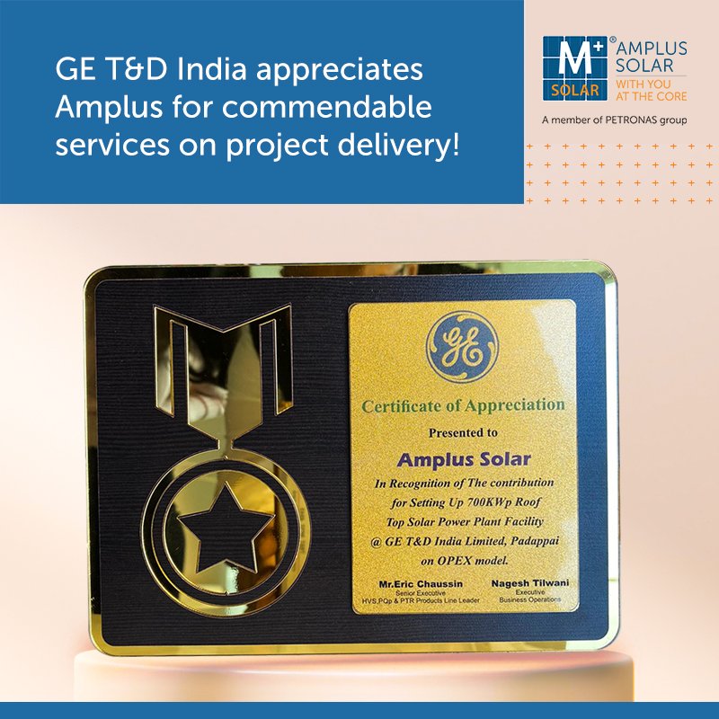 amplussolar's tweet photo. What better than having your vision perfectly aligned with that of your valued customer! Thank you, GE T&D for appreciating the work we do and for contributing to a green and clean future!
@GErenewables
#withYOUattheCORE #AmplusSolar #solarpower https://t.co/JwkYne0KG5