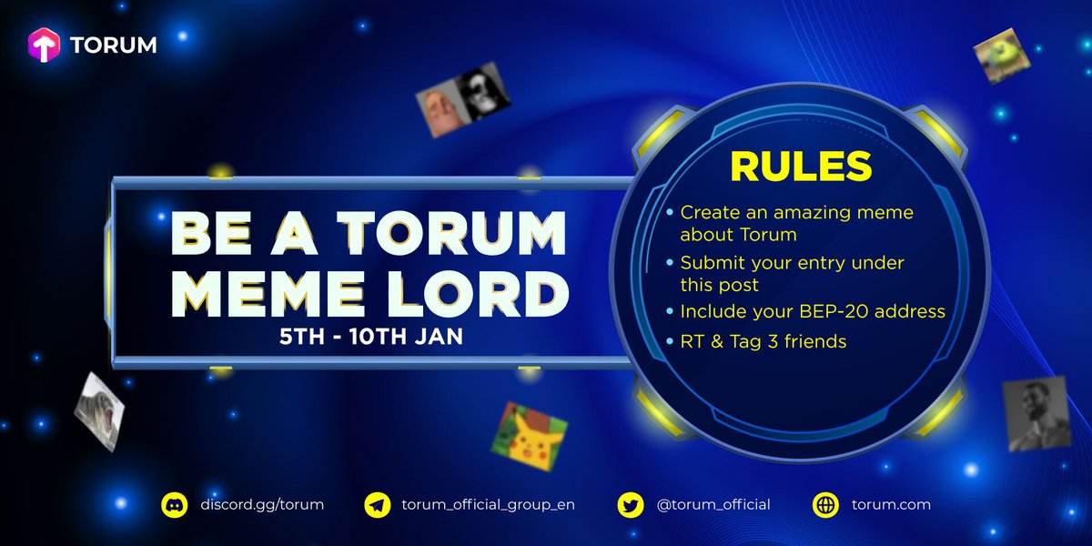 New year, new goal! Be a Torum Meme Lord!

500 $XTM for the 3 best #Torum memes

🥇250 XTM
🥈150 XTM
🥉100 XTM

Must⤵️
👉 Follow <a href="/torum_official/">TorumPay (Loading...🚀)</a> 
👉 Like &amp; RT this post
👉 Tag 3 Friends