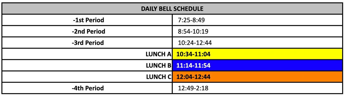 KnightdaleHS's tweet photo. :: WEDNESDAY, JANUARY 5 :: Daily Bell Schedule #GameOnKHS :: https://t.co/KBuqVGYg6M https://t.co/ebCSDF48mQ