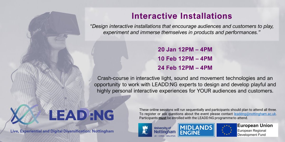 A new year is a great time to think about new innovation. #UoN's ERDF-funded LEADDNG programme is offering a series of workshops to local businesses. Explore new technologies...think immersive experiences for customers...personalised gifting... #D2N2 lnkd.in/dabUpF6Q