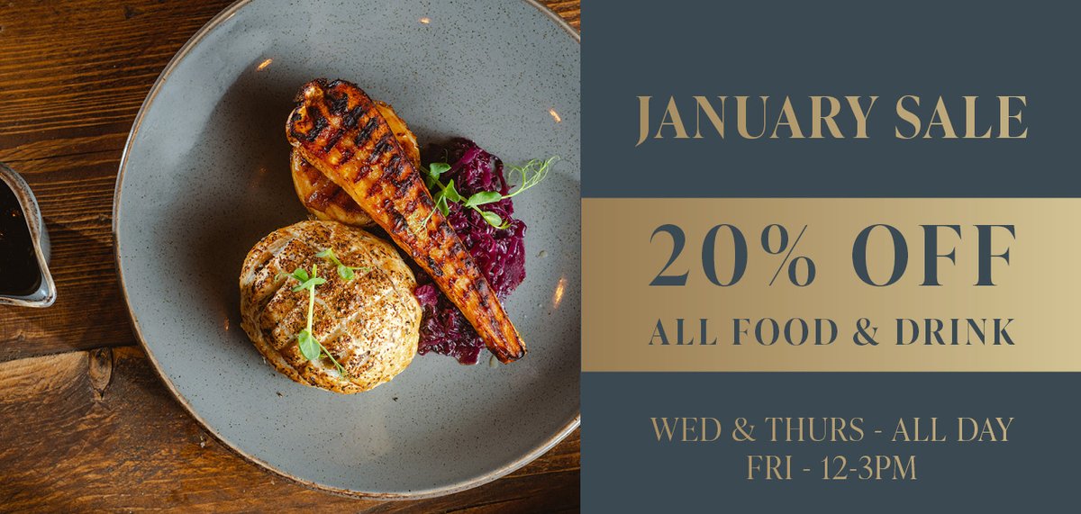 DID SOMEONE SAY #SALE? 🏷

To say thank you for all your support last year, we're offering 20% OFF ALL Food &amp; Drink when you dine with us this January.

Book now 👉 bit.ly/3ke9bgX

(Quote "January Sale" when booking a table. Excludes Fri evening, Sat &amp; Sun)