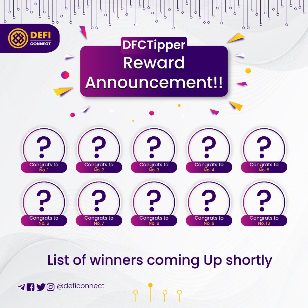 It's the D day and contestants with the biggest referrals will be rewarded accordingly..

winners will be announced shortly but, you can still give it one more push ..

start here: t.me/dfctippingbot?…

Give it that one final push.
#dfc #deficonnect🙂