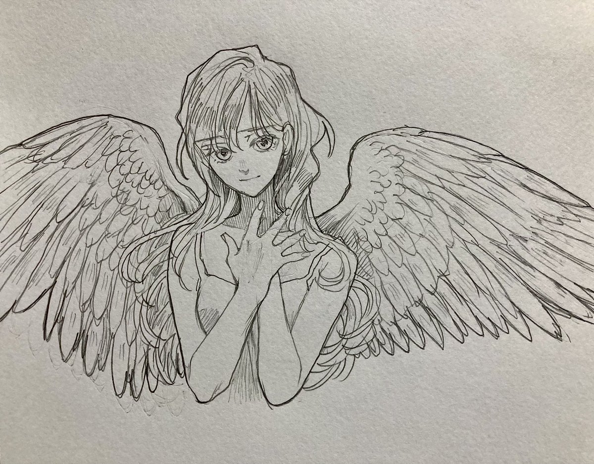 天使の翼は猛禽類の翼がモチーフらしい 翼の描き方は色々あるけど、個人的には 西洋絵画のような猛禽類の翼が好みです🪶  #天使 #羽根 #翼 #落書き #rkgk