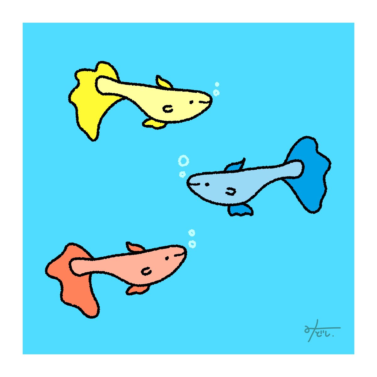 みどしー イラスト グッピー 今日はグッピー カラフルな魚やな と思っていたのですがその子達がグッピーという名前だと初めて知りました Illustration イラスト 일러스트 Kawaii キャラクター 毎日イラスト イラスト好きな人