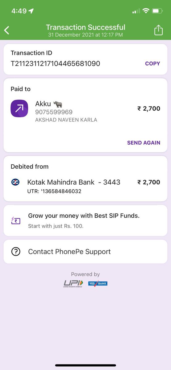ArjoonMunda's tweet photo. @KotakBankLtd Did a transaction using phone pe and amount is debited from my account but not reflecting in receiver bank. Have contacted receivers bank they said they haven’t received any amount from senders bank. Please help https://t.co/Y9V8yUA3nA