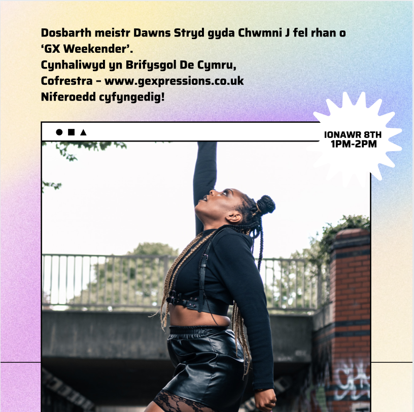 GX_Cymru's tweet photo. Dosbarth meistr Dawns stryd gyda Chwmni J penwythnos yma fel rhan o 'GX weekender' 🙌💃 - yn hyrwyddo lles a hwyl yn 2022. Niferoedd cyfyngedig - cofrestra trwy'r linc - https://t.co/INe2ru02Ow #dawnsstryd #casnewydd #CwmniJ #GExpressions https://t.co/EIr643xY1E