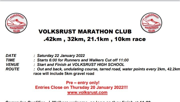 SiyaayiS's tweet photo. Volksrust Marathon, 22 January 2022, online entry only #RunningWithTumiSole #FetchYourBody2021 #TSFestive50 https://t.co/1BFhj1xRkw