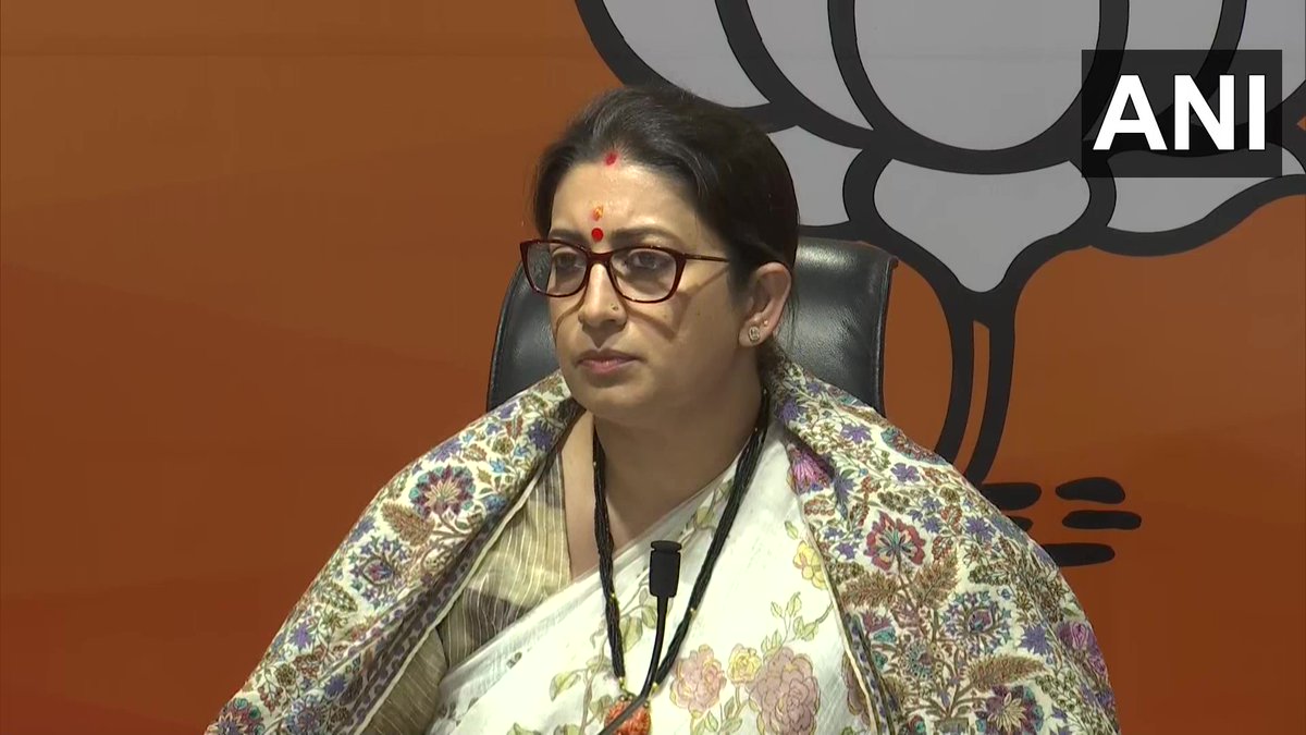 ANI's tweet photo. Never before in the history of our country, a state govt knowingly constructed a scenario where the PM will be brought to harm. We know Congress hates Modi, but today they tried to harm the PM of India: Union Minister &amp; BJP leader Smriti Irani https://t.co/QUEyUOOIX0