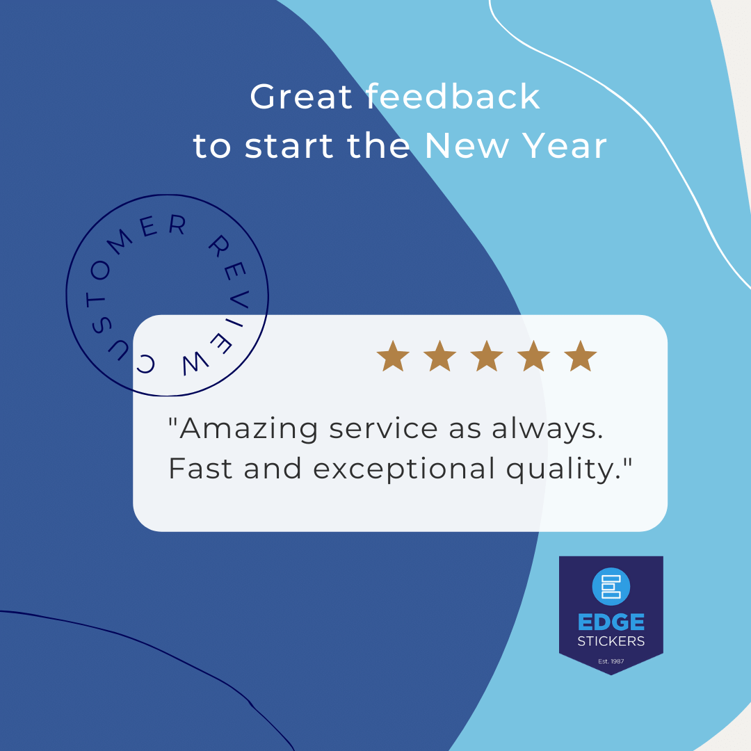 Great customer feedback to start the New Year.
#stickershop #stickersofinstagram #stickers #vinyl #marketing #edgestickers #advertising #customerfeedback #customerreview #ukbusiness #ukbusinesses #newyear2022 #backintheoffice
