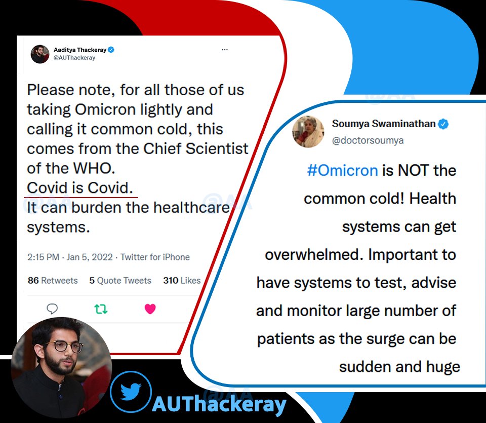 ashwinidhande's tweet photo. ओमायक्रॉनला गांभीर्याने घेण्याची गरज... 
- आदरणीय मंत्री @AUThackeray साहेब
@OfficeofUT @NarvekarMilind_ @isurajchavan @SardesaiVarun @priyankac19 @mieknathshinde
#AshwiniHande
#HandeDeepakbaba
#UddhavThackeray
#AdityaThackeray
#ShivSena
#शिवसेना https://t.co/QagPBu2IRX