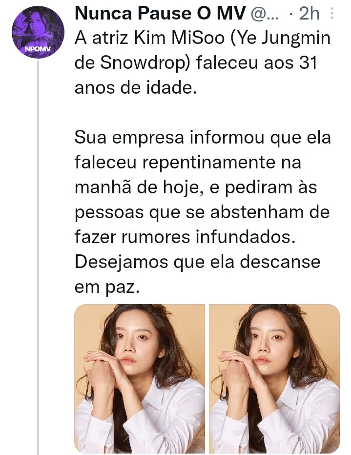 Karladeangelis1's tweet photo. Eu estou simplesmente em choque!
É uma das minhas atrizes favorita de snowdrop......
Meus pêsames :(
#Snowdrop #misoo
#KimMiSoo https://t.co/SpCyyOWQmo
