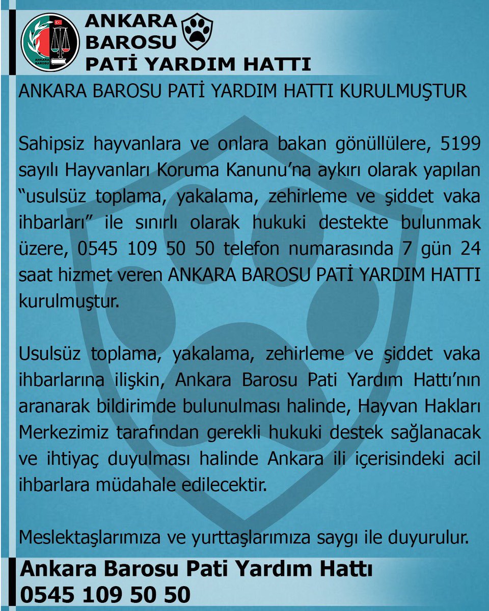 ankarabarosu's tweet photo. Ankara Barosu Pati Yardım Hattı Kurulmuştur 

Detaylı bilgi için ⬇️

https://t.co/Do49R0SMLE https://t.co/2C9WQyZfvu
