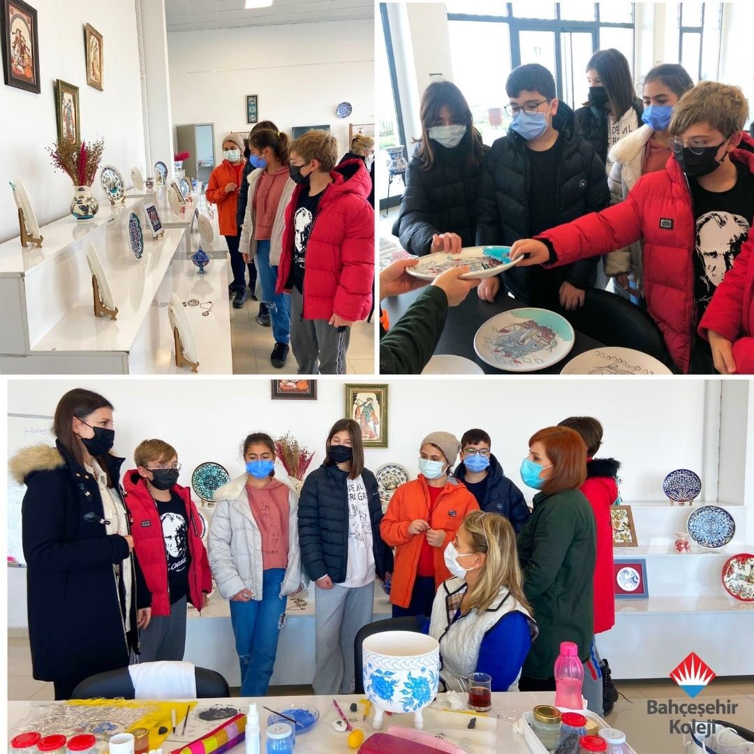 BlkBahcesehir's tweet photo. Bahçeşehir Koleji Genç Ressamlar Kulübü öğrencilerimiz ile Çamlık Tepesi Rekreasyon Alanındaki BALMEK Atölyelerini ziyaret ettik. 
Öğrencilerimiz Geleneksel Türk Çini Sanatını tanırken bir yandan da Seramik Atölyesinde kil ile buluşarak keyifli çalışmalar yaptı.❤️💙 https://t.co/lozMFsrUmR