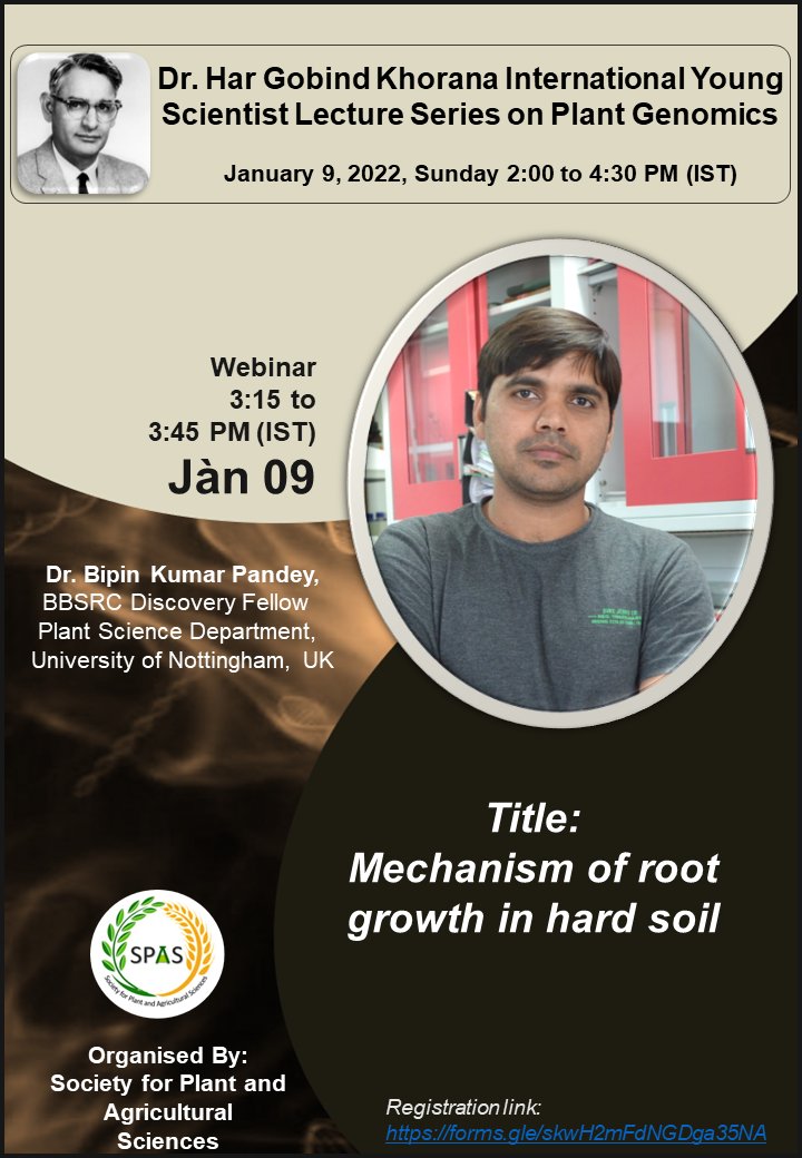 Rupesh Deshmukh (@rupdeshmukh) on Twitter photo "Mechanism of root growth in hard soil" lecture by Dr. Bipin Kumar Pandey <a href="/pandeybipink/">Bipin Pandey</a>
on 9th Jan Sunday; #plantscience
Registration link: forms.gle/skwH2mFdNGDga3… "Mechanism of root growth in hard soil" lecture by Dr. Bipin Kumar Pandey <a href="/pandeybipink/">Bipin Pandey</a>
on 9th Jan Sunday; #plantscience
Registration link: forms.gle/skwH2mFdNGDga3…