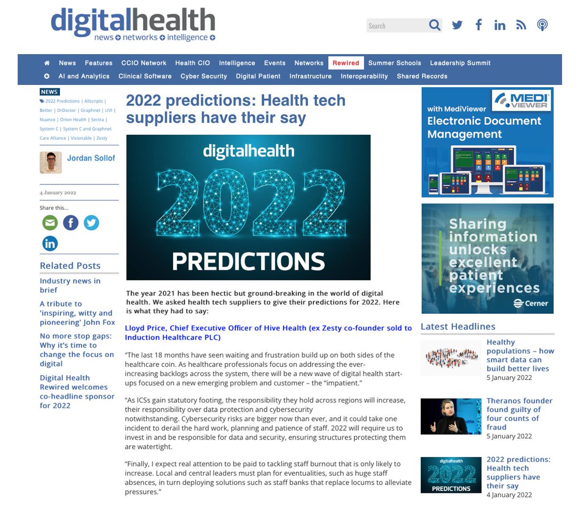 lloydgprice's tweet photo. Digital Health 2022 predictions - sharing my thoughts and predictions for Digital Patients, Cyber Security and Staff Burnout https://t.co/1aOrfREhmK https://t.co/KYC5n49evL