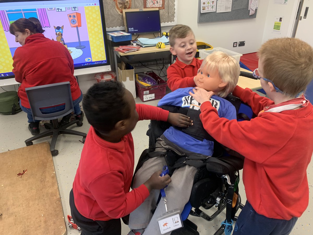 CherryGdnSchool's tweet photo. After an INSET day for staff yesterday, it was great to welcome the children back for 2022 this morning! It looks like these three boys should have joined manual handling training yesterday as our doll was definitely not in the safest of hands this morning… #AccidentForm https://t.co/bk3GRoI2q3