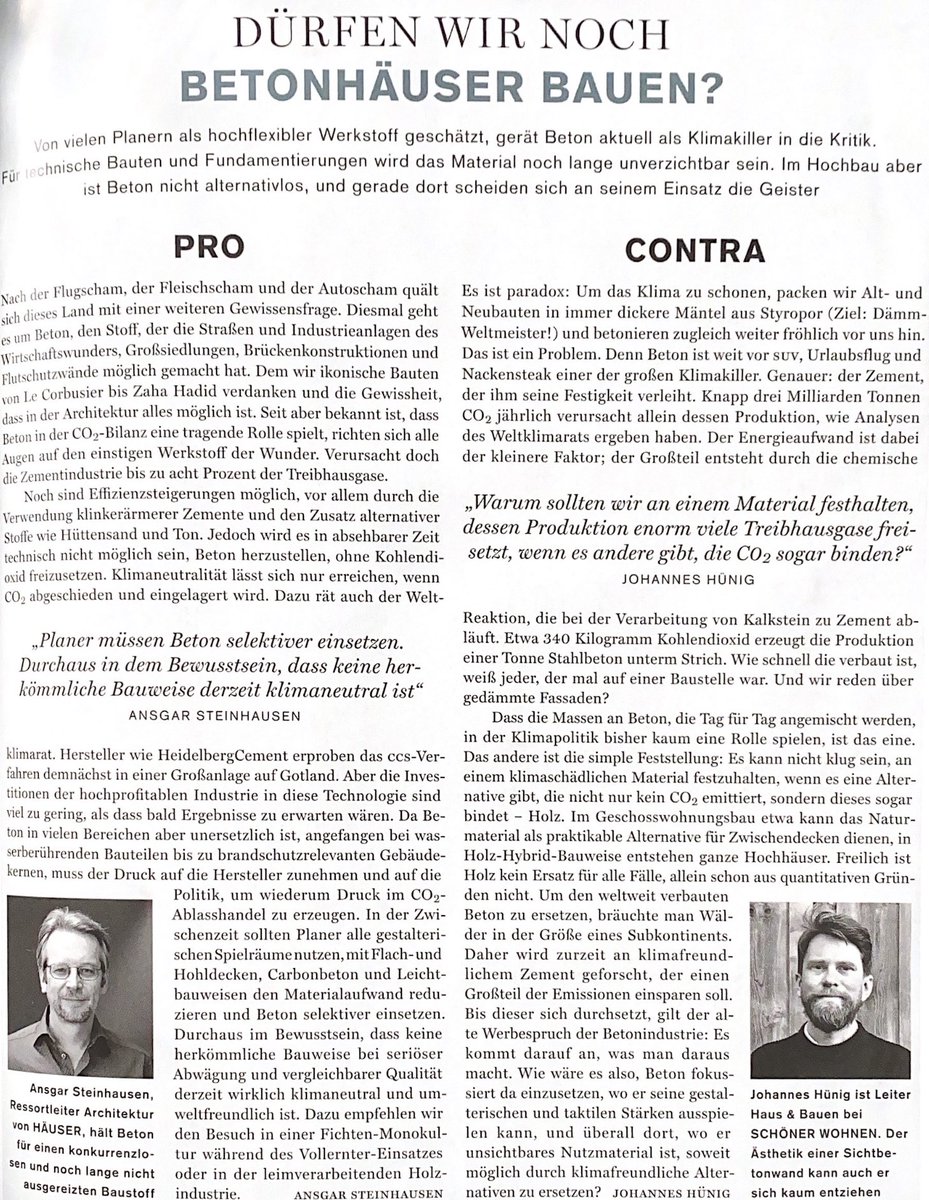 BuildForFuture's tweet image. Pro und Contra Bauen mit Beton:

interessante Aspekte von Ansgar Steinhausen und Johannes Hünig @Wildgruber der aktuellen Ausgabe des Magazins Häuser (sowieso eine gute Ausgabe, los, ab zum Kiosk!)

#buildforfuture